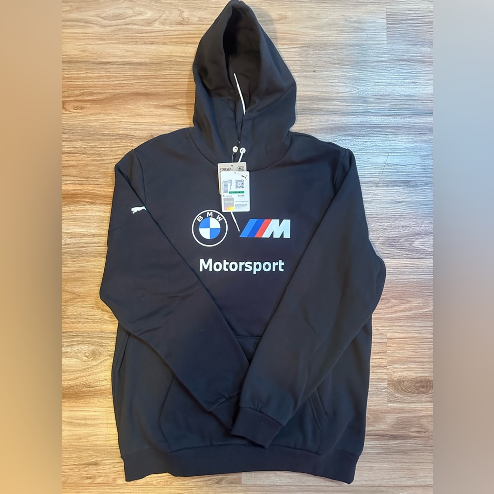 NWT PUMA Men’s BMW MMS Essentials Fleece Hoodie 536243-01 Sz L Puma Black